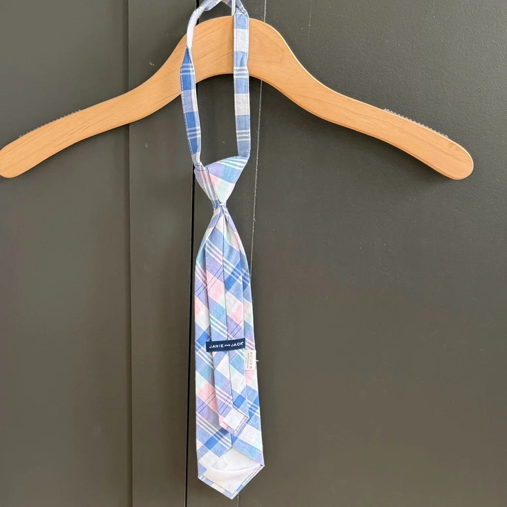 Janie and Jack | Pink Blue Plaid Madras Tie | 2-5 years